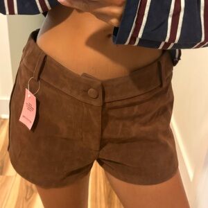 PrettyLittleThing Brown High-Waist Suede-Look Women's Shorts